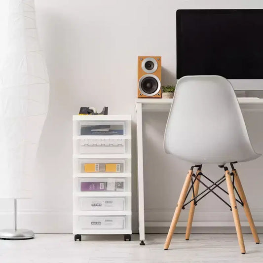 Carrello portaoggetti a 6 cassetti con rotelle e ripiano organizer, bianco, per camera da letto, armadio o ufficio