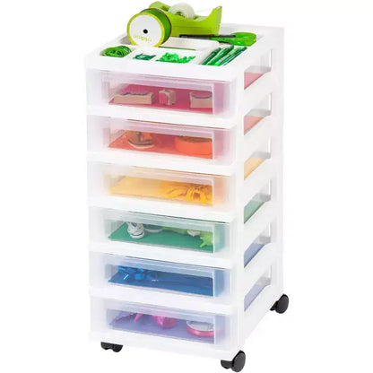 Carrello portaoggetti a 6 cassetti con rotelle e ripiano organizer, bianco, per camera da letto, armadio o ufficio
