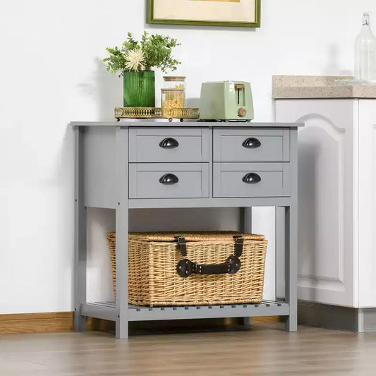 Credenza con 4 cassetti e ripiano inferiore a doghe per cucina o soggiorno