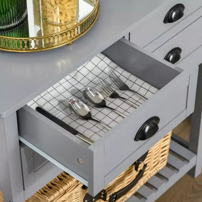 Credenza con 4 cassetti e ripiano inferiore a doghe per cucina o soggiorno