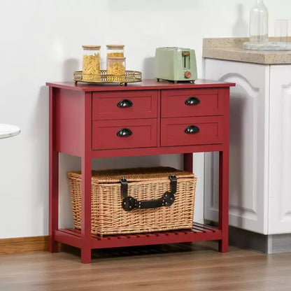 Credenza con 4 cassetti e ripiano inferiore a doghe per cucina o soggiorno