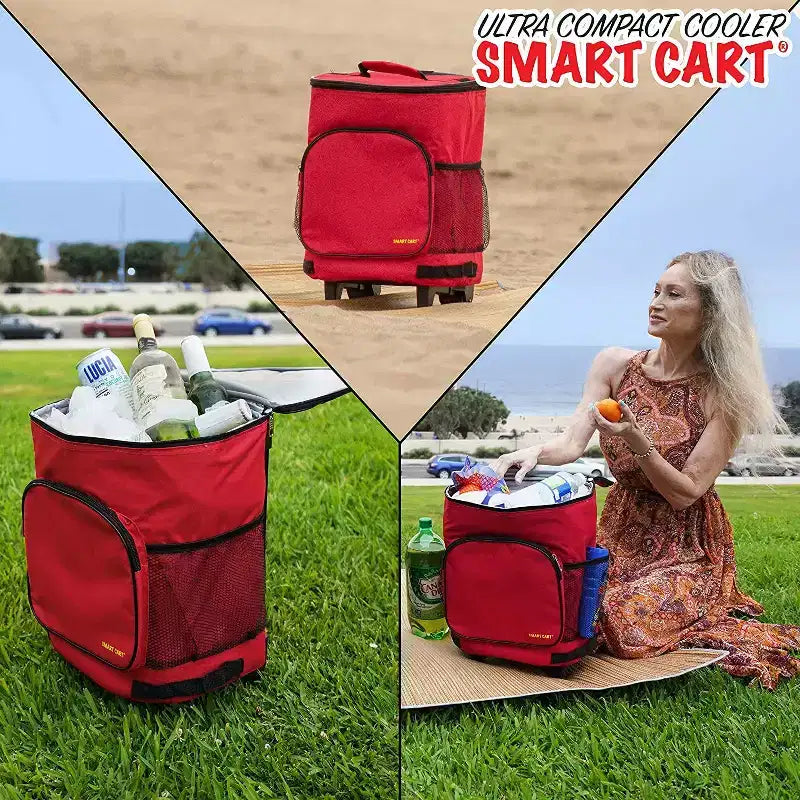Carrello frigo isolato ultracompatto, frigo portatile pieghevole con ruote per spiaggia, barbecue e picnic, 36 lattine