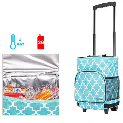 Carrello frigo isolato ultracompatto, frigo portatile pieghevole con ruote per spiaggia, barbecue e picnic, 36 lattine