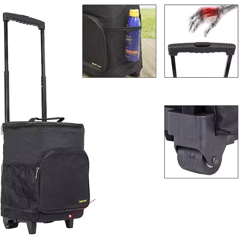 Carrello frigo isolato ultracompatto, frigo portatile pieghevole con ruote per spiaggia, barbecue e picnic, 36 lattine
