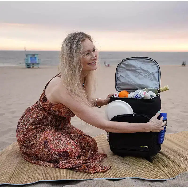 Carrello frigo isolato ultracompatto, frigo portatile pieghevole con ruote per spiaggia, barbecue e picnic, 36 lattine